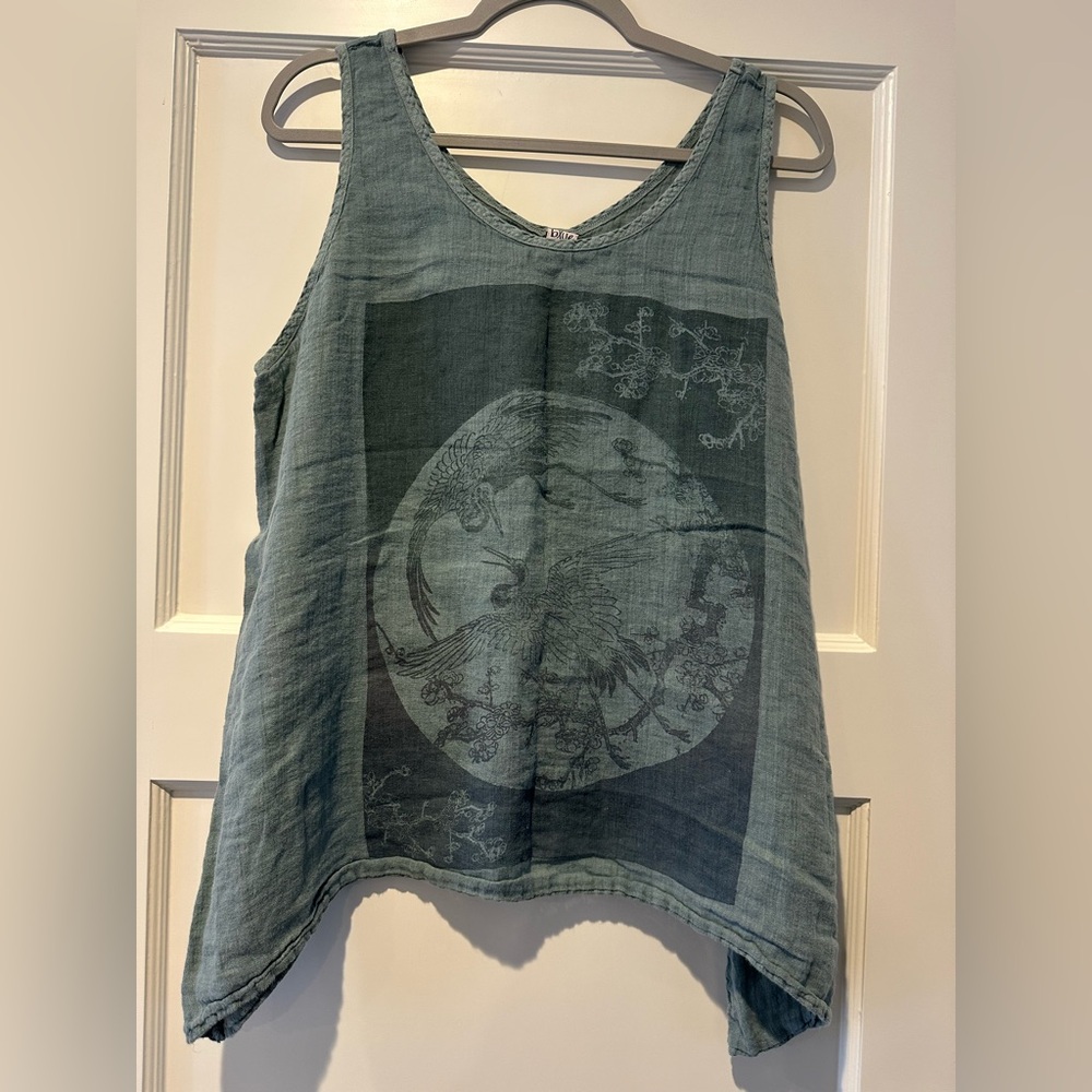 Blue Fish Linen Tank in Early Sky